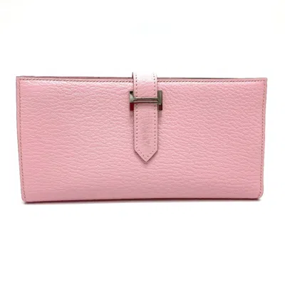 Pre-owned Hermes Pink Leather Long Wallet (bi-fold) ()