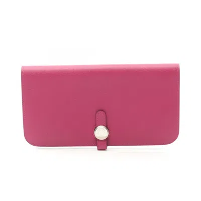 Pre-owned Hermes Pink Leather Long Wallet (bi-fold) ()