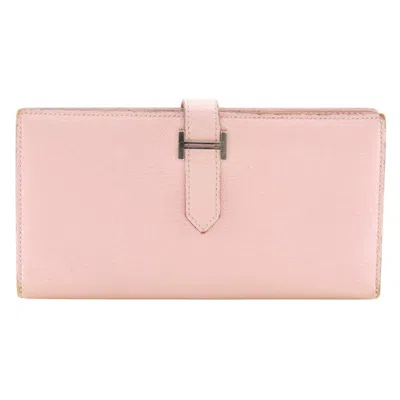 Pre-owned Hermes Pink Leather Long Wallet (bi-fold) ()