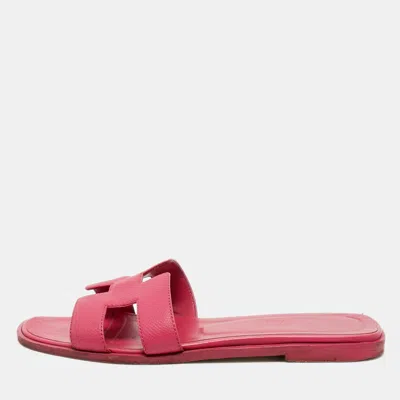 Pre-owned Hermes Pink Leather Oran Flat Slides Size 36.5
