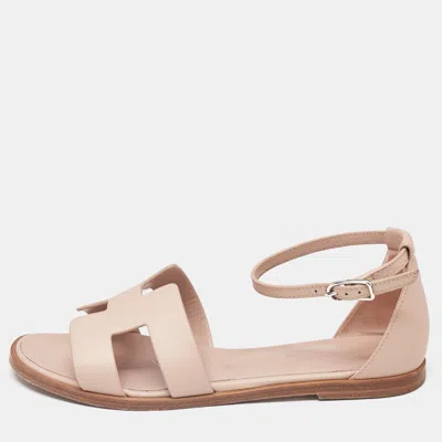 Pre-owned Hermes Pink Leather Santorini Flat Sandals Size 37