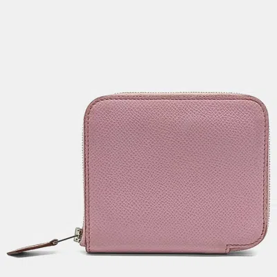 Pre-owned Hermes Pink Leather Silky Half Wallet