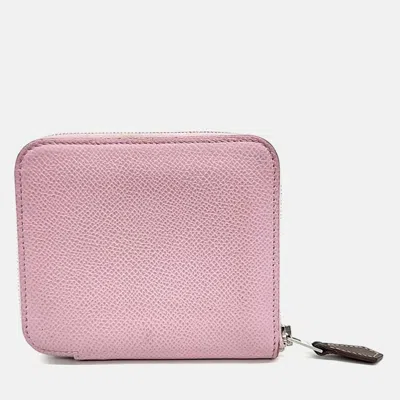 Pre-owned Hermes Pink Leather Silky Half Wallet