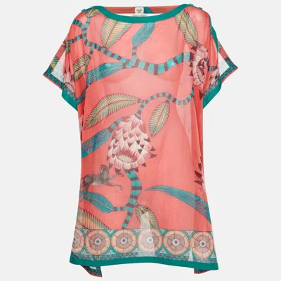 Pre-owned Hermes Pink Maharani's Garden Print Sheer Cotton Kaftan Dress One Size