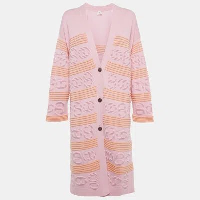 Pre-owned Hermes Pink / Orange Cashmere Knit Long Cardigan S