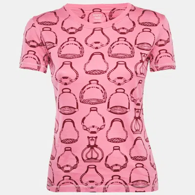 Pre-owned Hermes Pink Printed Cotton Crewneck T-shirt S