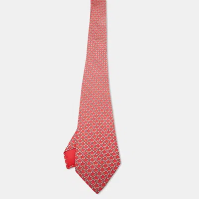 Pre-owned Hermes Hermès Pink Printed Silk Traditional Tie