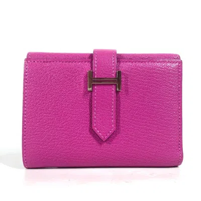 Pre-owned Hermes Pink Purple Chevre Leather Wallet (tri-fold) ()