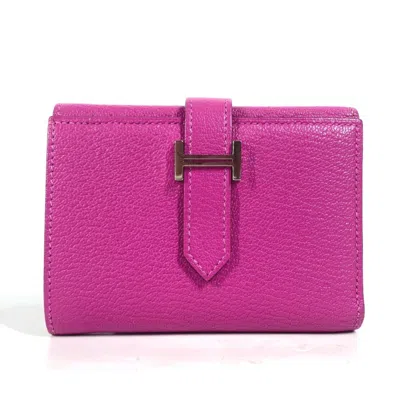 Pre-owned Hermes Pink Purple Chevre Leather Wallet (tri-fold) () In Pink, Purple