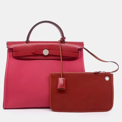 Pre-owned Hermes Pink Red Fabric New Zip Herbag Small
