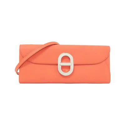 Pre-owned Hermes Pink Red Orange Epsom Leather Chain/shoulder Wallet () In Pink, Red Orange