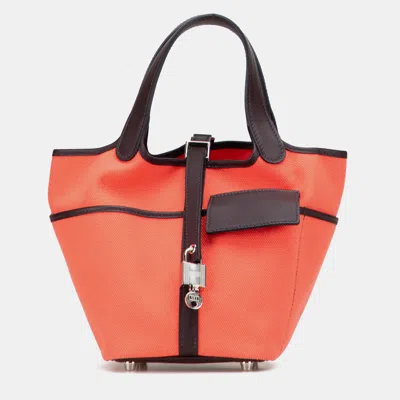 Pre-owned Hermes Pink Red Toile Goeland And Swift Cargo Picotin Lock 18