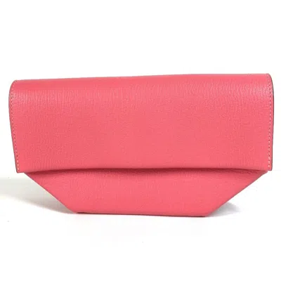 Pre-owned Hermes Pink Rose Azalee Chevre Leather Clutch Bag Pouch ()