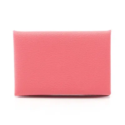 Pre-owned Hermes Pink Rose Azalee Chevre Leather Coin Purse/coin Case ()
