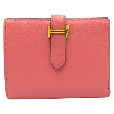 Pre-owned Hermes Pink Rose Azalee Chevre Leather Wallet (bi-fold) ()