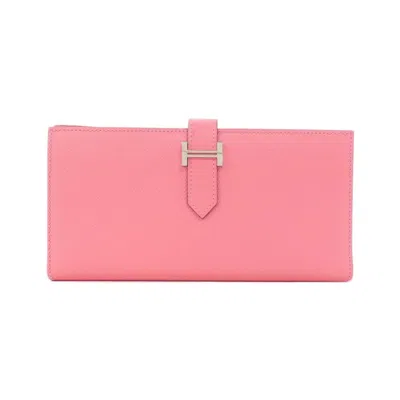 Pre-owned Hermes Pink Rose Azalee Epsom Leather Long Wallet (bi-fold) ()