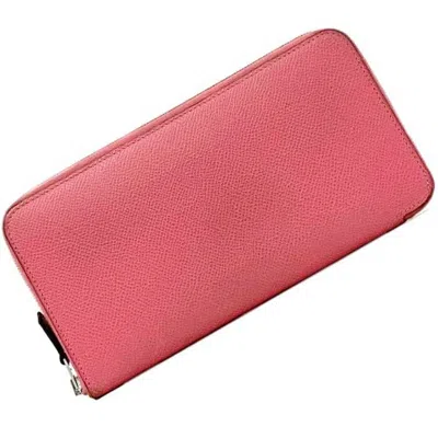 Pre-owned Hermes Pink Rose Azalee Leather Epsom Leather Silk Coin Purse/coin Case ()