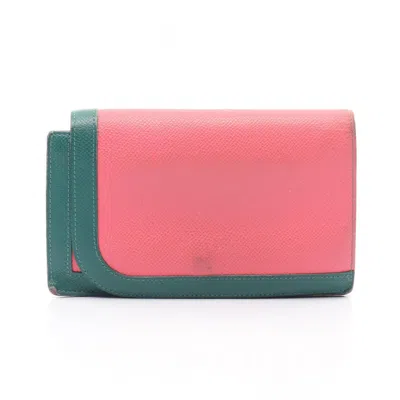 Pre-owned Hermes Pink Rose Azalee Yellow Epsom Leather Long Wallet (bi-fold) () In Multi