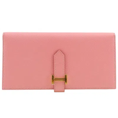 Pre-owned Hermes Pink Rose Confetti Epsom Leather Long Wallet (bi-fold) ()
