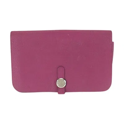 Pre-owned Hermes Pink Rose Purple Togo Leather Long Wallet (bi-fold) ()