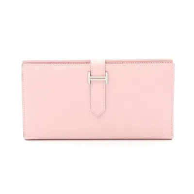 Pre-owned Hermes Pink Rose Sakura Chevre Leather Long Wallet (bi-fold) ()