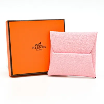 Pre-owned Hermes Pink Rose Sakura Chevre Myzore Leather Coin Purse/coin Case ()