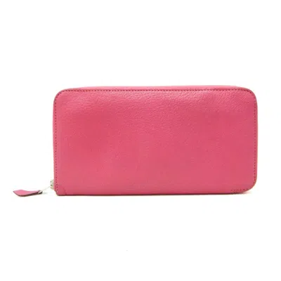 Pre-owned Hermes Pink Rose Shocking Chevre Leather Long Wallet (bi-fold) ()