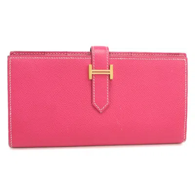 Pre-owned Hermes Pink Rose Tyrien Long Wallet (bi-fold) ()