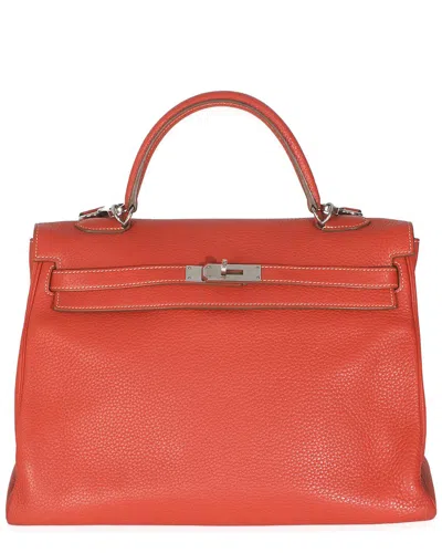 Pre-owned Hermes Hermès Pink Sanguine Clemence Leather Kelly 35 Phw (authentic Pre-loved)