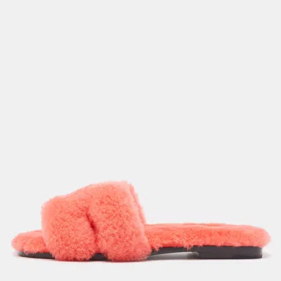 Pre-owned Hermes Pink Shearling Fur Flat Slides Size 37