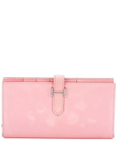 Pre-owned Hermes Hermès Pink Sheep Leather Bearn Wallet Chevre Mysore Long (authentic Pre-  Loved)