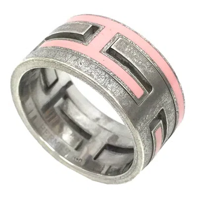 Pre-owned Hermes Pink Silver Lacquer Silver 925 Band Ring ()