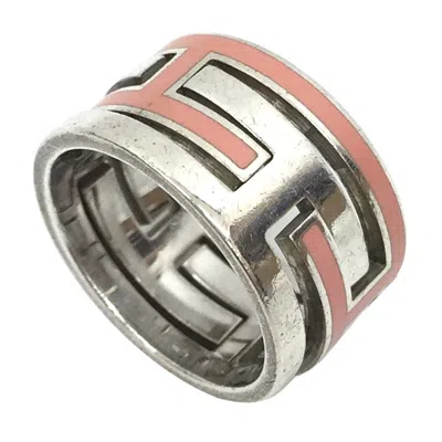 Pre-owned Hermes Pink Silver Lacquer Silver 925 Band Ring () In Pink, Silver