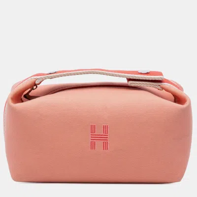 Pre-owned Hermes Pink Small Canvas Bride A Brac Case
