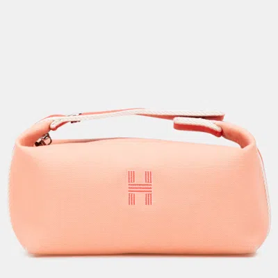 Pre-owned Hermes Pink Small Canvas Bride A Brac Case