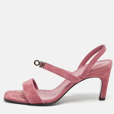 Pre-owned Hermes Pink Suede Glamour Slingback Sandals Size 36