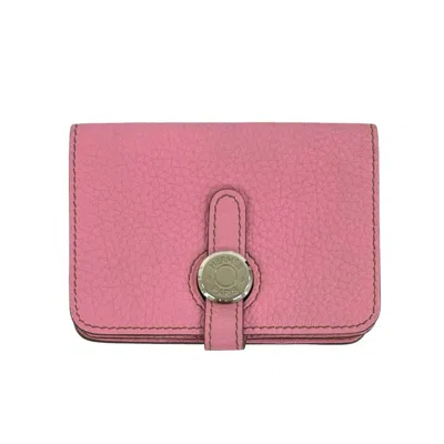 Pre-owned Hermes Pink Taurillon Clemence Leather Coin Purse/coin Case ()