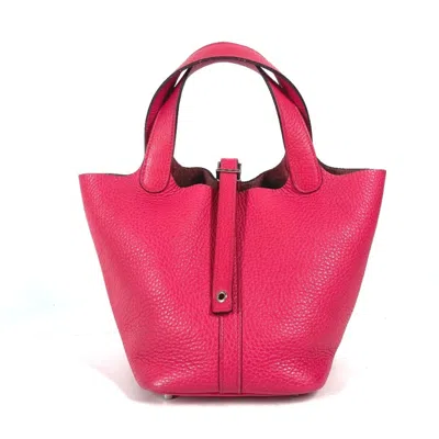 Pre-owned Hermes Pink Taurillon Clemence Leather Handbag Tote Bag ()