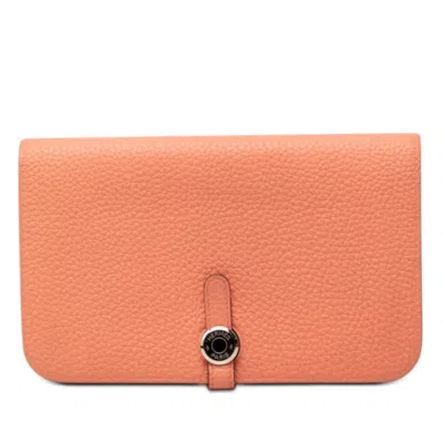 Pre-owned Hermes Pink Taurillon Clemence Leather Long Wallet (bi-fold) ()