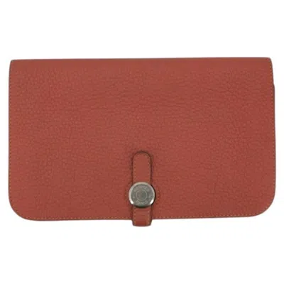 Pre-owned Hermes Pink Togo Leather Dogon Duo Bifold Wallet Clou De Selle