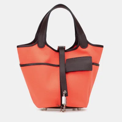 Pre-owned Hermes Pink Toile Goeland And Swift Cargo Picotin Lock 18