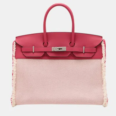 Pre-owned Hermes Pink Toile H And Swift Fray Fray Birkin 35