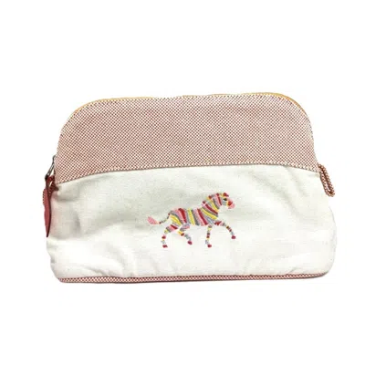 Pre-owned Hermes Pink White Canvas Pouch Wash Bag ()