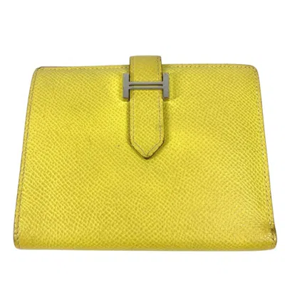 Pre-owned Hermes Pink Yellow Epsom Leather Wallet (bi-fold) () In Pink, Yellow