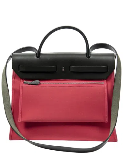 Pre-owned Hermes Hermès Pink/black Toile Officier Canvas Herbag Zip (authentic Pre-loved) In Multi