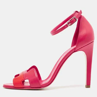 Pre-owned Hermes Pink/red Leather Premiere Sandals Size 40