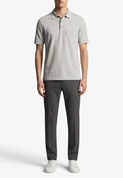 Hermes Piqures Sellier Collar Detail Polo T-shirt In Gray
