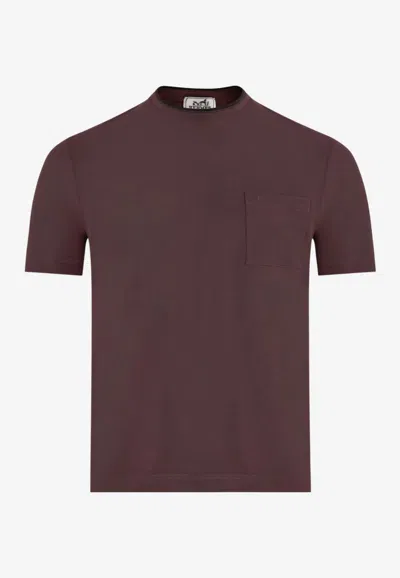Hermes Piqures Sellier Short-sleeved T-shirt In Bourgogne