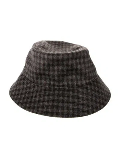 Pre-owned Hermes Plaid Cashmere Bucket Hat In Grey
