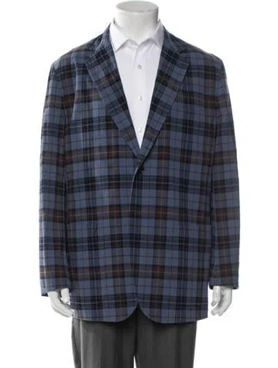 Pre-owned Hermes Plaid Print Blazer In Blue